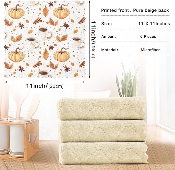 ALAZA Autumn Leaves Pumpkin Coffee Dish Towels Set of 6, Dish Bar Tea Towel - Image 4