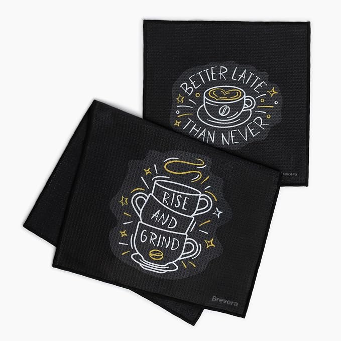 Microfiber Waffle Towels – Set of 2 “Rise & Grind” + “Better Latte Than Never” by Unknown
