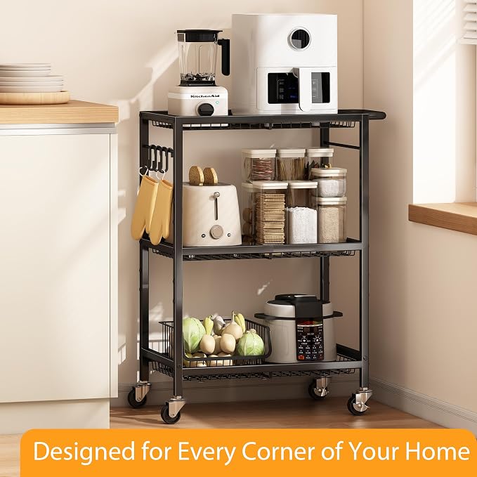 3-Tier Rolling Cart, Space-Saving Kitchen Cart - Image 8