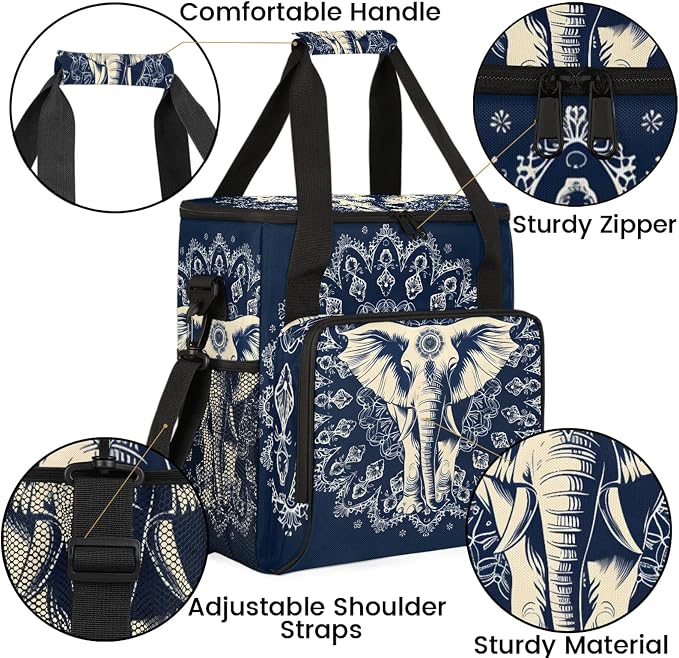 Mandala Elephant Coffee Maker Carring Bag, Large Insulated Storage Organizer - Image 6