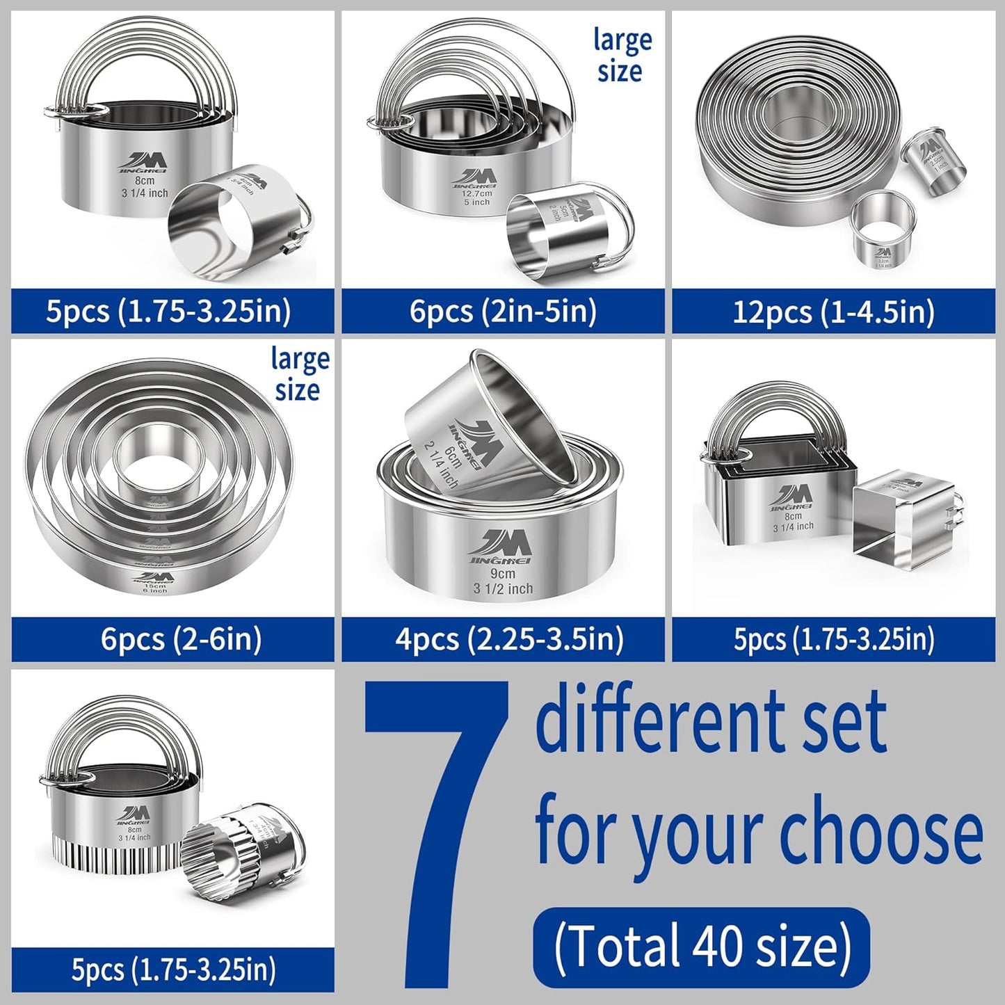 M JNGMEI 6 Pieces Stainless Steel Cookie Cutter Set 2'', 3'',3.5'', 4'',5''and6'' Biscuit Plain Edge Round Cutters large Sizes Shape Molds Ranging from 2-6 Inches GIFT PACKAGE