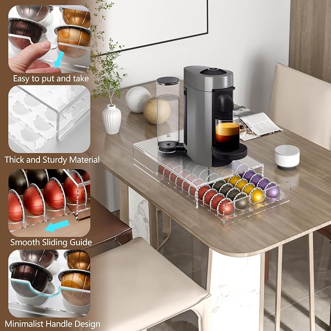 Acrylic Coffee Pod Organizer for Nespresso Vertuo Pod Holder 40 Pods Clear - Image 5