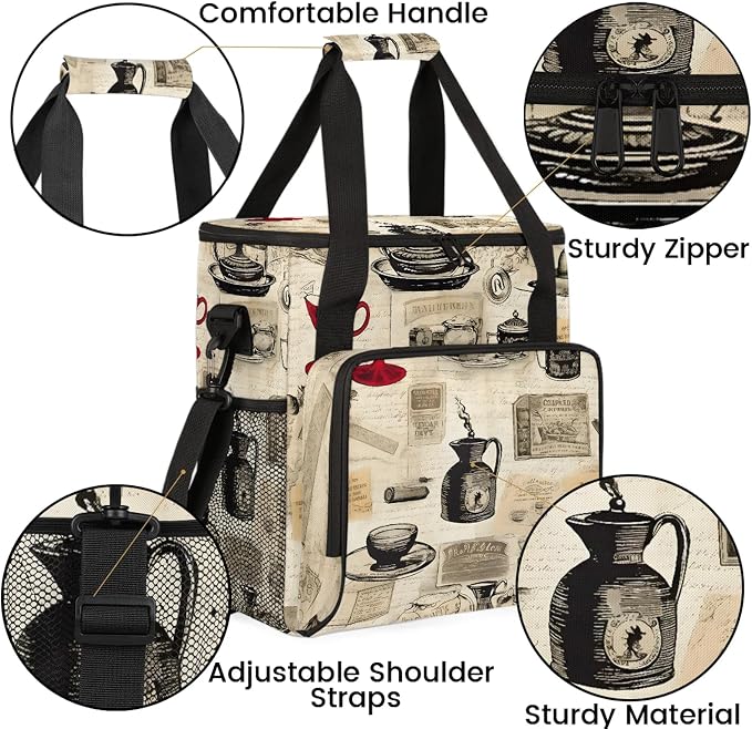 Coffee Vintage Coffee Maker Carring Bag, Large Insulated Storage Organizer Case - Image 6