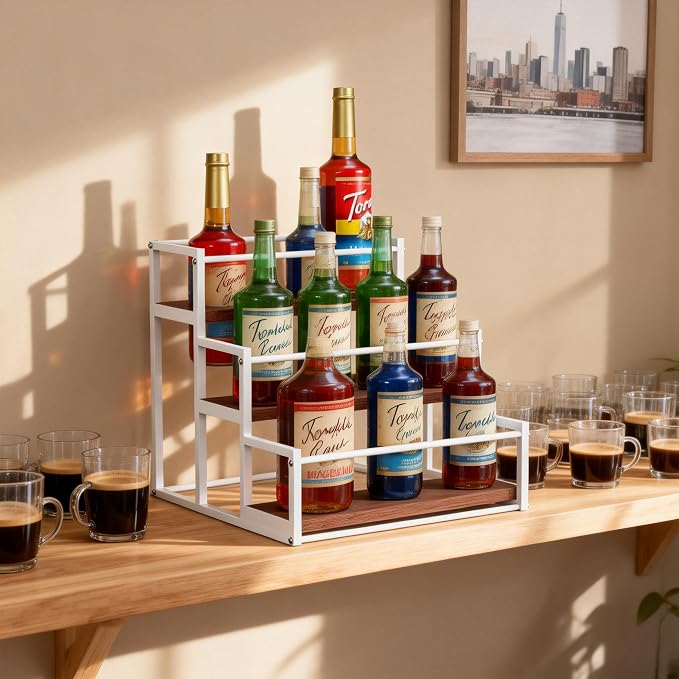 THYGIFTREE Coffee Syrup Rack Organizer 3-Tier 12 Syrup Bottles Holder Stand - Image 6