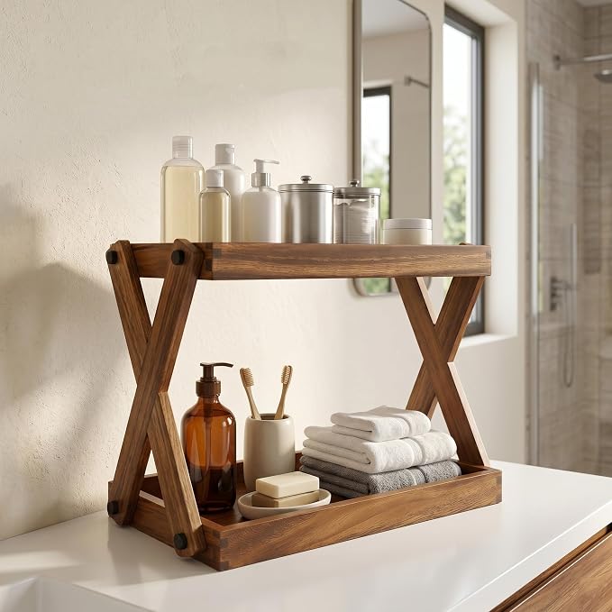 Wood Countertop Shelf Organizer, 2 Tier Wooden Shelf - Image 7