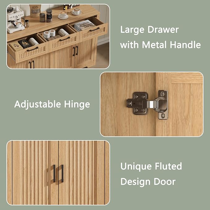 Buffet Cabinet with 3 Drawers, Kitchen Storage Sideboard Coffee Bar Cabinet - Image 3