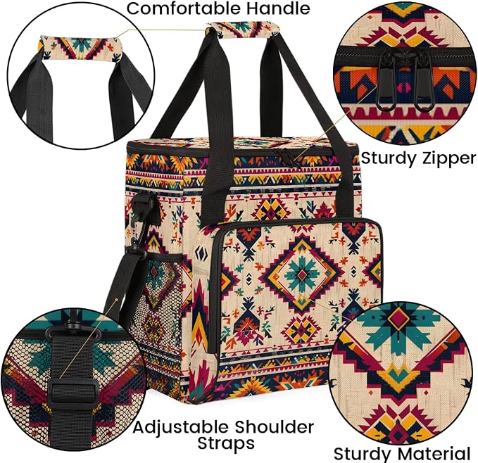 Ethnic Southwest Geometric Stripes Coffee Maker Carring Bag, Large Insulated - Image 6