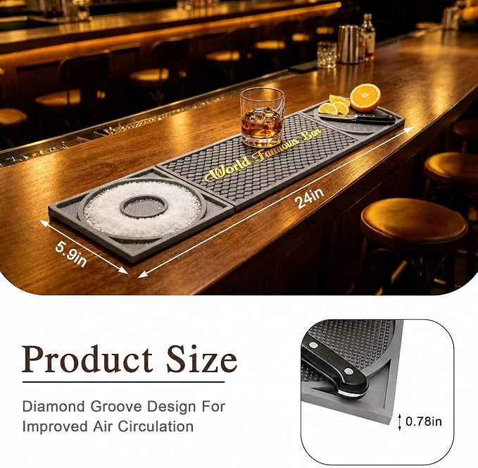 Bar Mat 3-in-1 Non-Slip Bartender Mat, Bar Accessories Countertop Mat 24 x 6 - Image 2