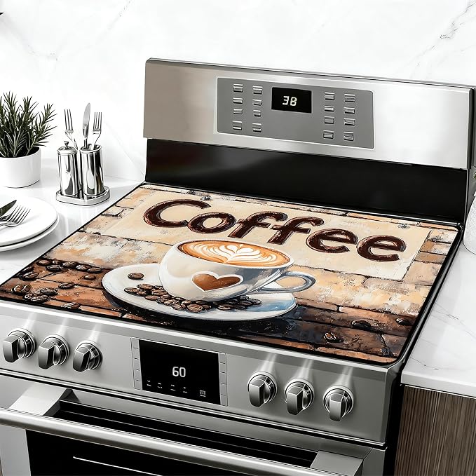 28"x20" Anti-Slip Electric Stove Top Cover Coffee Foldable Heat-Resistant Glass by seewan