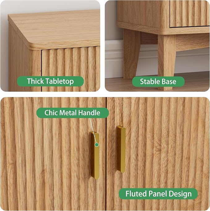 Xixini Fluted Buffet Sideboard Cabinet, Wood Small Buffet Table - Image 6