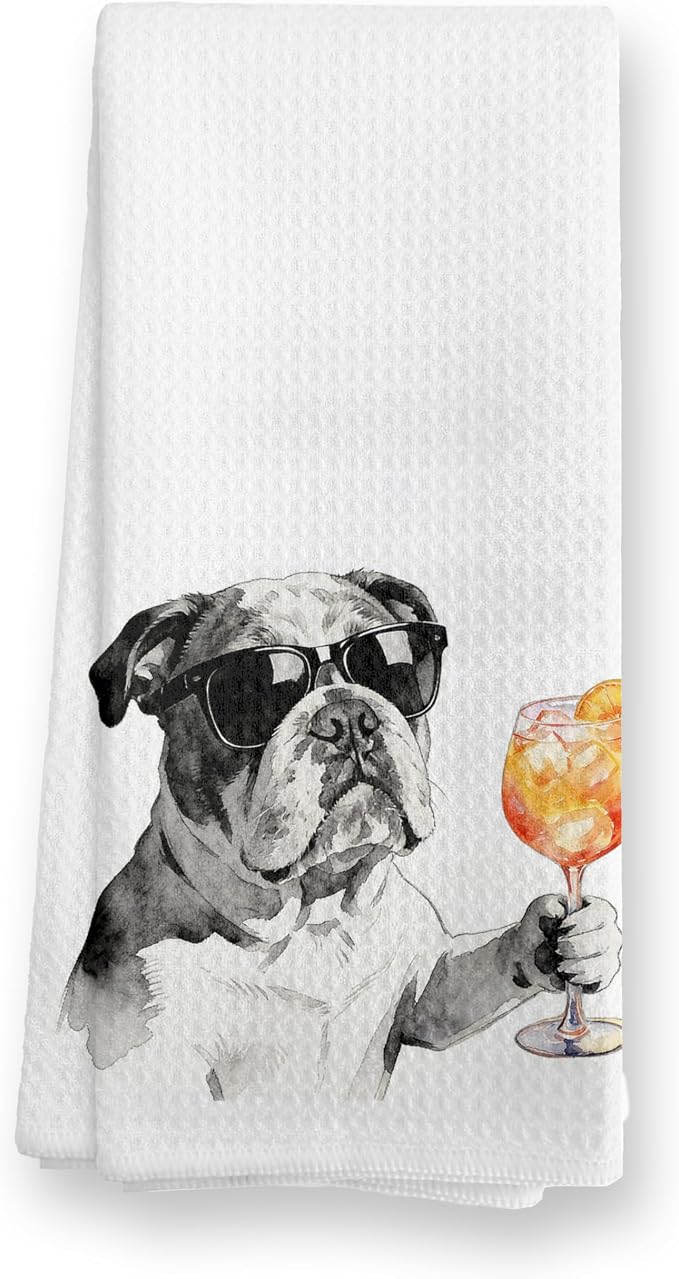 Funny English Bulldog Cocktail Kitchen Towels, Dog Lover Gifts by TopXmai