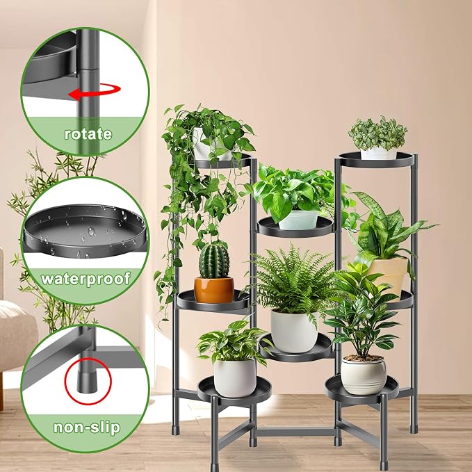 5 Tier Plant Stand Indoor Tall, Adjustable Black Plant Shelf - Image 5