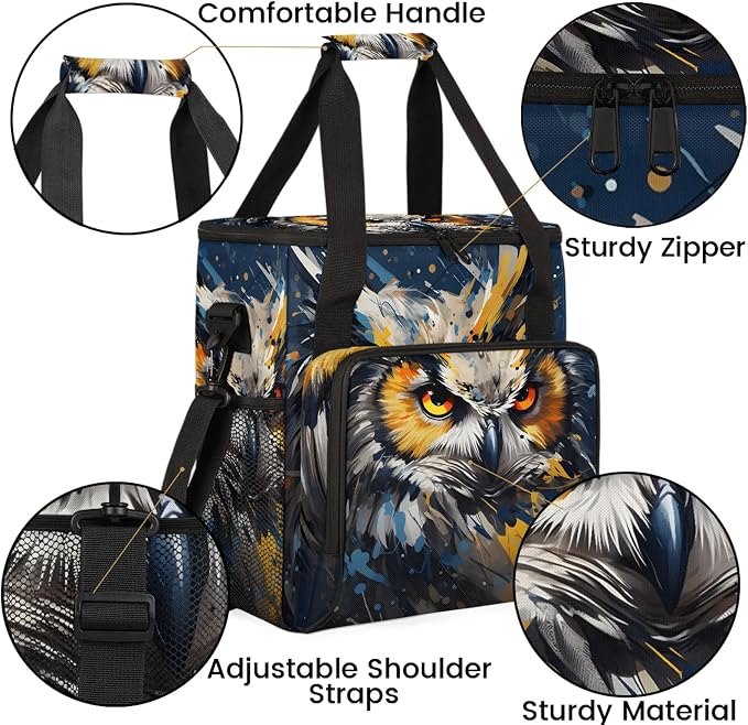 Owl Print Coffee Maker Carring Bag, Large Insulated Storage Organizer Case Tote - Image 6