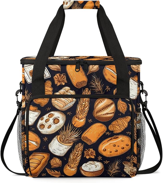 Bread Pattern Coffee Maker Carring Bag, Large Insulated Storage Organizer Case by Home