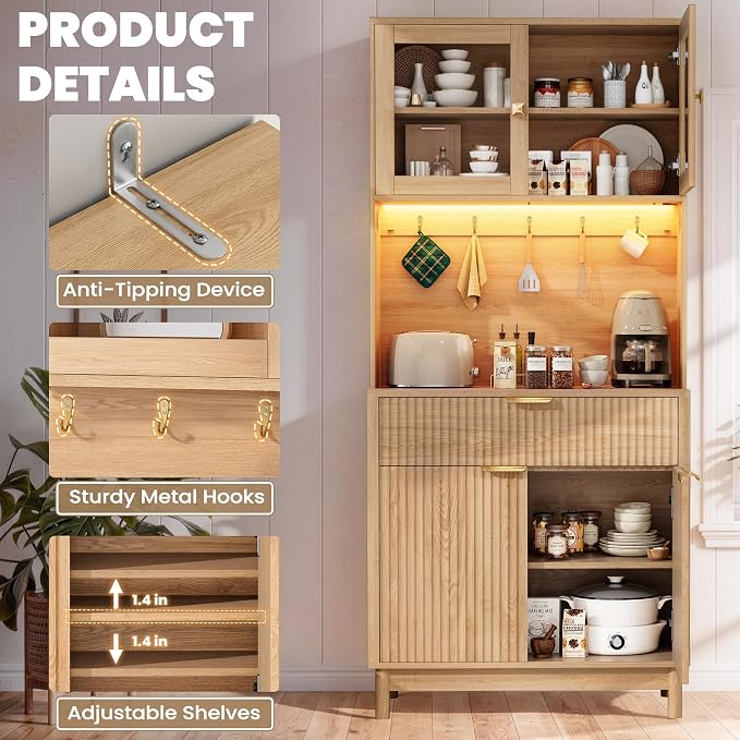 70'' Fluted Kitchen Pantry Cabinet - Image 8