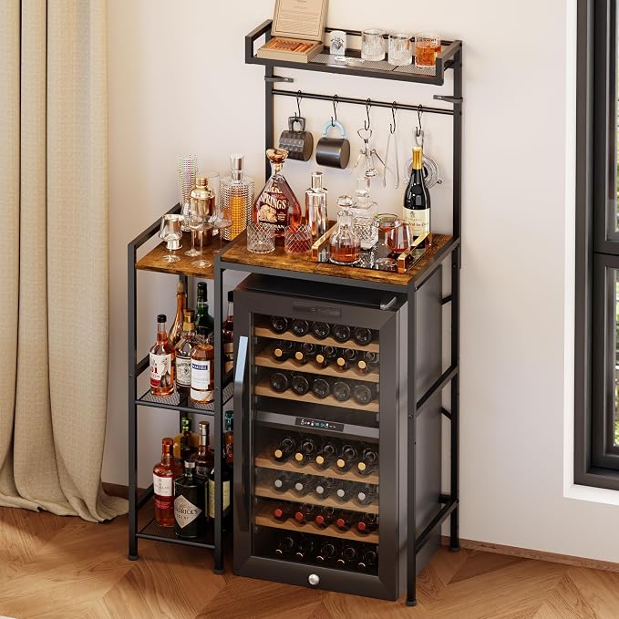 Mini Fridge Stand with Storage Shelves, Kitchen Bakers Rack, Coffee Bar - Image 9