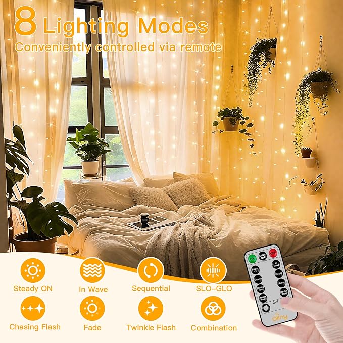 Ollny Curtain Lights 6.6x6.6ft, 200 LED String Lights - Image 3