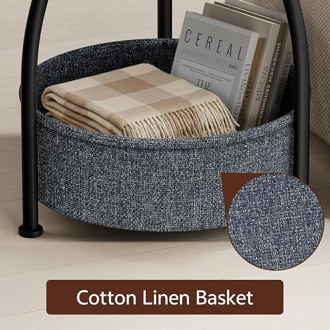 Round Side Table with Storage Basket, End Table Living Room, Bedside Table - Image 7
