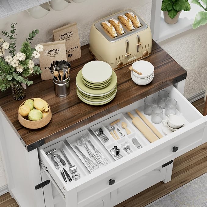 YESHOMY Kitchen Storage Cabinet, Coffee Bar Cabinet, Farmhouse Sideboard Buffet - Image 5