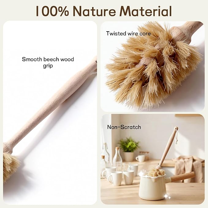 Bottle Brush Cleaner, Solid Beech Wood Handle Tapered, Non-Scratch - Image 3