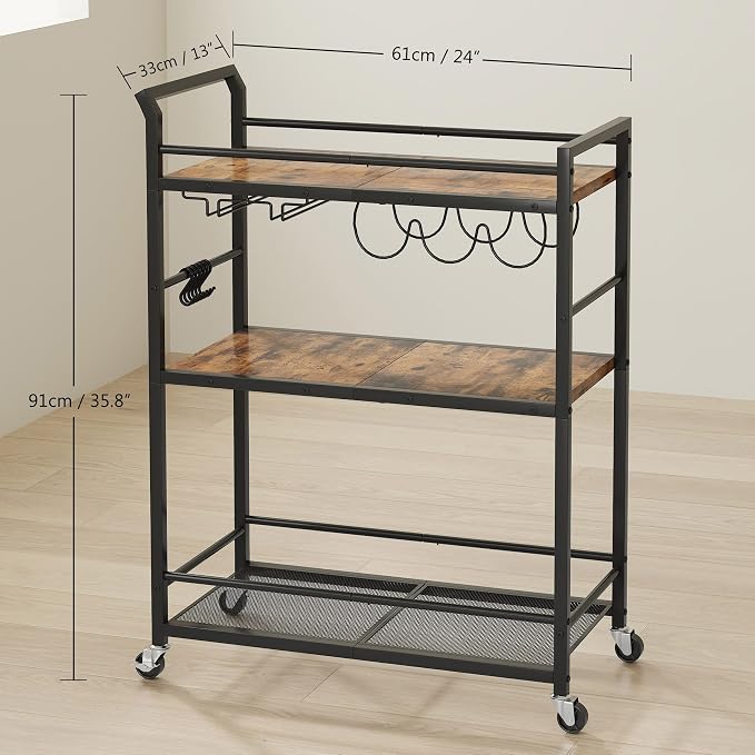 3 Tier Bar Cart, Small Beverage Cart, Mini Bar Cart - Image 8