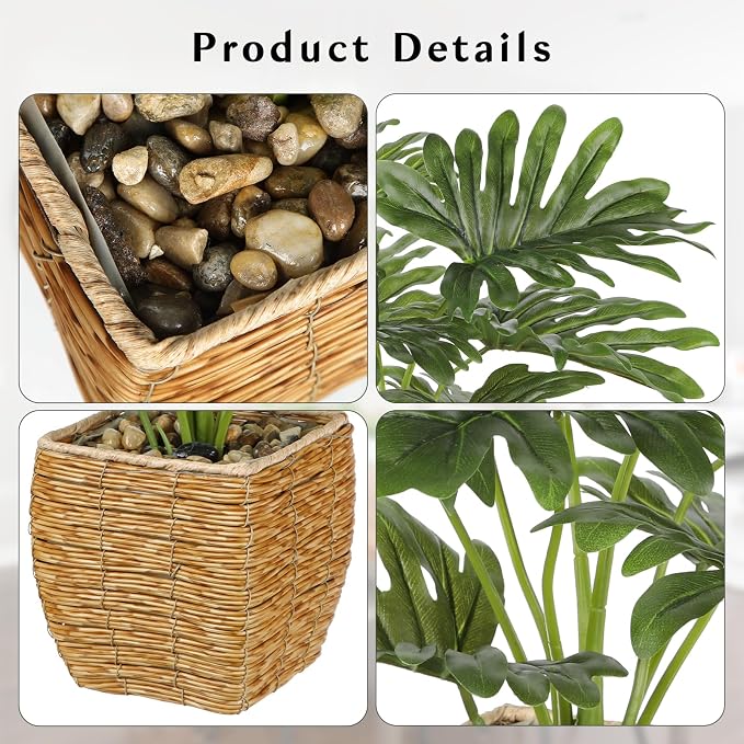 Briful Fake Plants Potted Monstera Artificial Plants Indoor Realistic Greenery - Image 3