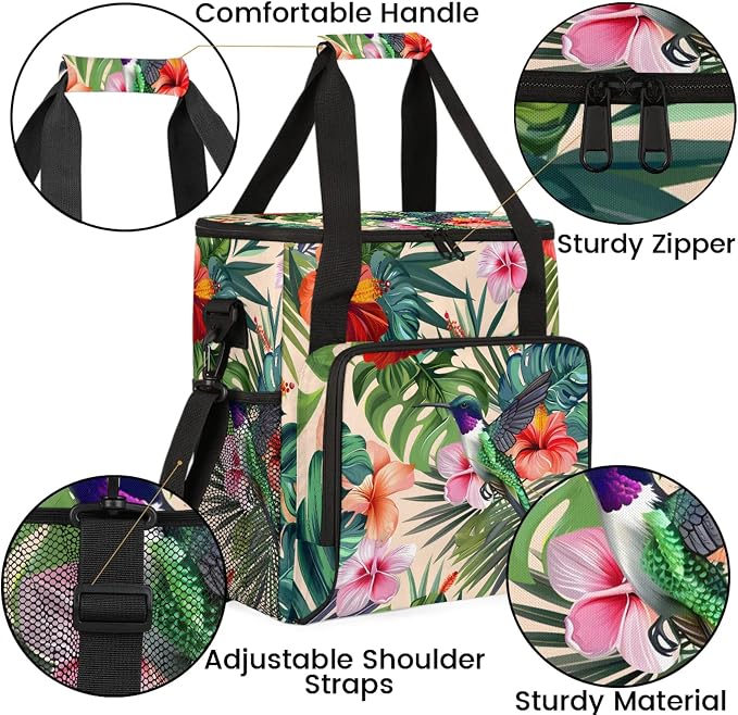 Hummingbird Palm Leaf Flower Coffee Maker Carring Bag, Large Insulated Storage - Image 6