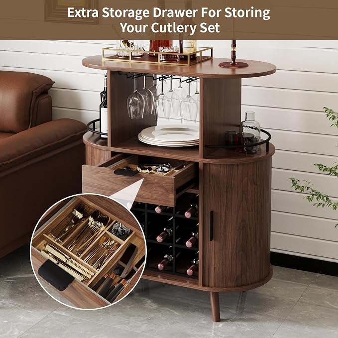31.5" Home Bar Cabinet with Wine Rack, Industrial Coffee Bar Cabinet with - Image 9