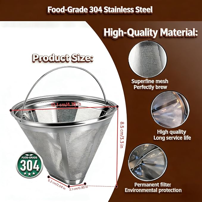Permanent Stainless Steel Cone Filter, Coffee Filter- Fits Cuisinart Coffee - Image 4