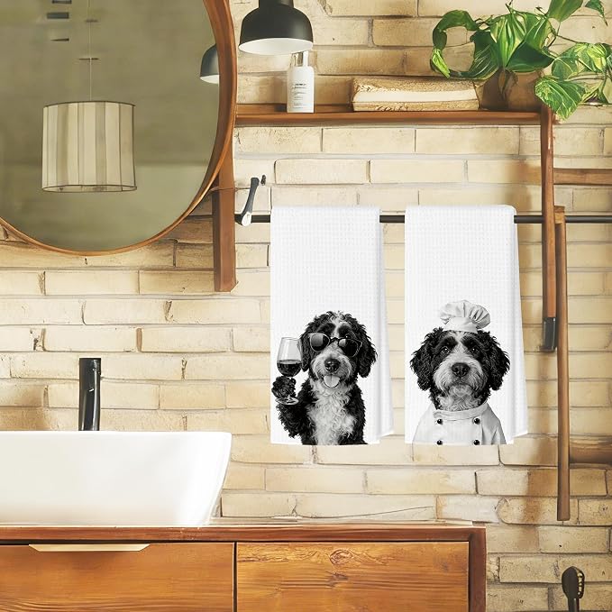 Funny Bernedoodle Kitchen Towels Set of 2, Dog Kitchen Bar Accessories - Image 4