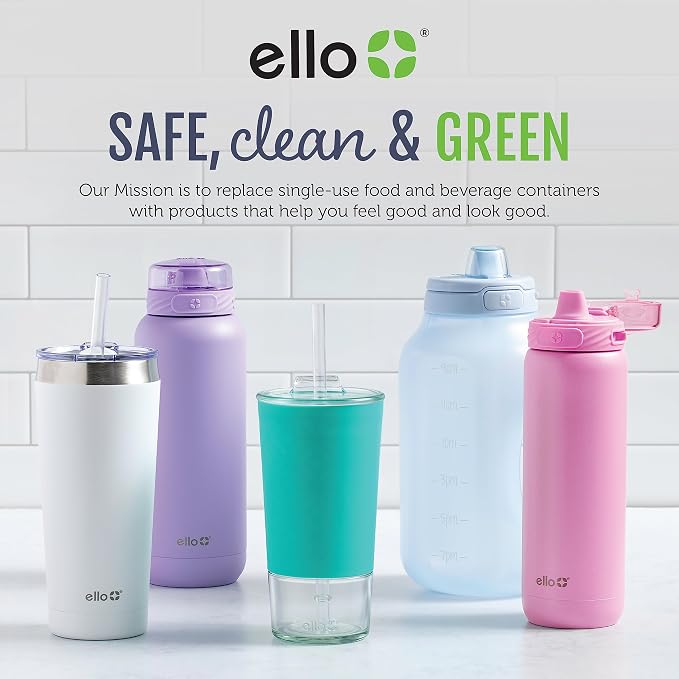 Ello Devon Glass Tumbler with Splash Proof Wooden Lid and Straw, Protective No - Image 7