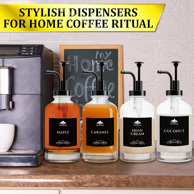 Set of 4 Glass Coffee Syrup Dispenser - Image 8