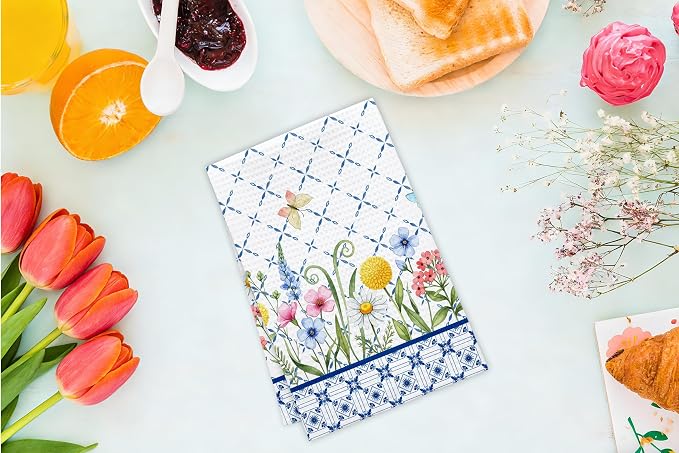 Wildflower Waffle Kitchen Towels, Absorbent Hand Towel - Image 4