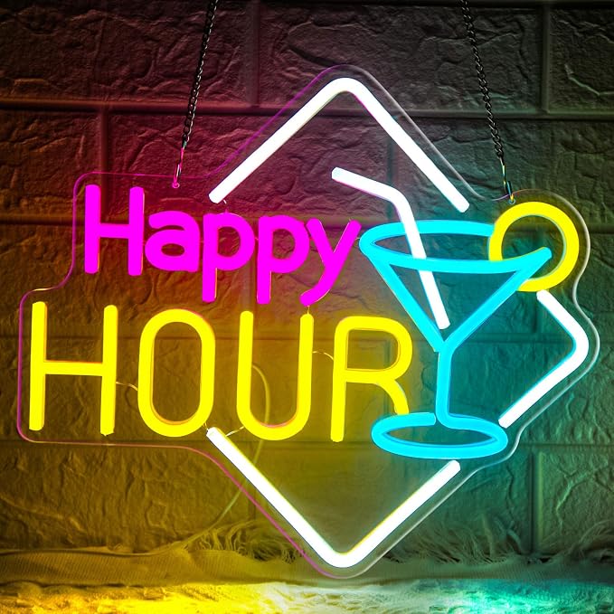 Happy Hour Neon Sign Dimmable Cocktails Happy Hour Neon Bar Sign by Mojoish