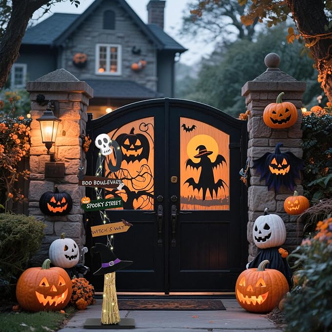 Halloween Decorations |Lighted Witch's Broom Halloween Wooden Porch Sign | - Image 8