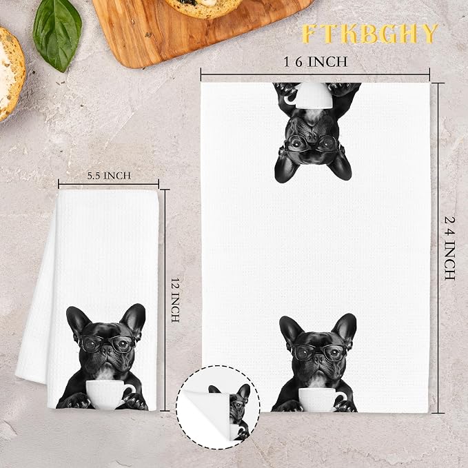 Funny French Bulldog Coffee Kitchen Towels, Frenchie Gifts - Image 7