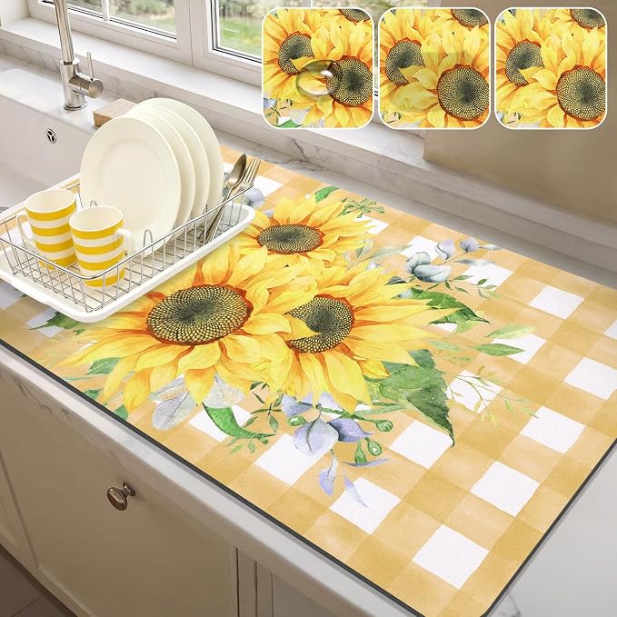 LOKHOM Dish Drying Mat for Kitchen Counter, Vintage Floral Dish Drainer Rack by LOKHOM