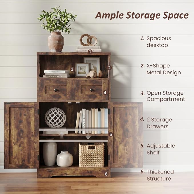 Rustic Brown Farmhouse Storage Cabinet Set of 2, Small Kitchen Pantry Cabinet - Image 6