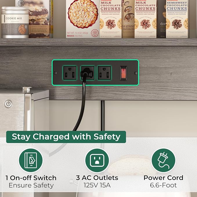SUPERJARE Bakers Rack with Power Outlet, 47.2 Inches Coffee Bar with 3 - Image 4