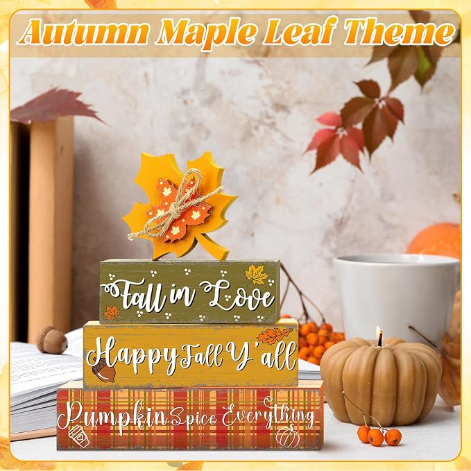 Geelin 4 Pcs Thanksgiving Decorations Fall Wooden Sign Maple Leaves - Image 5