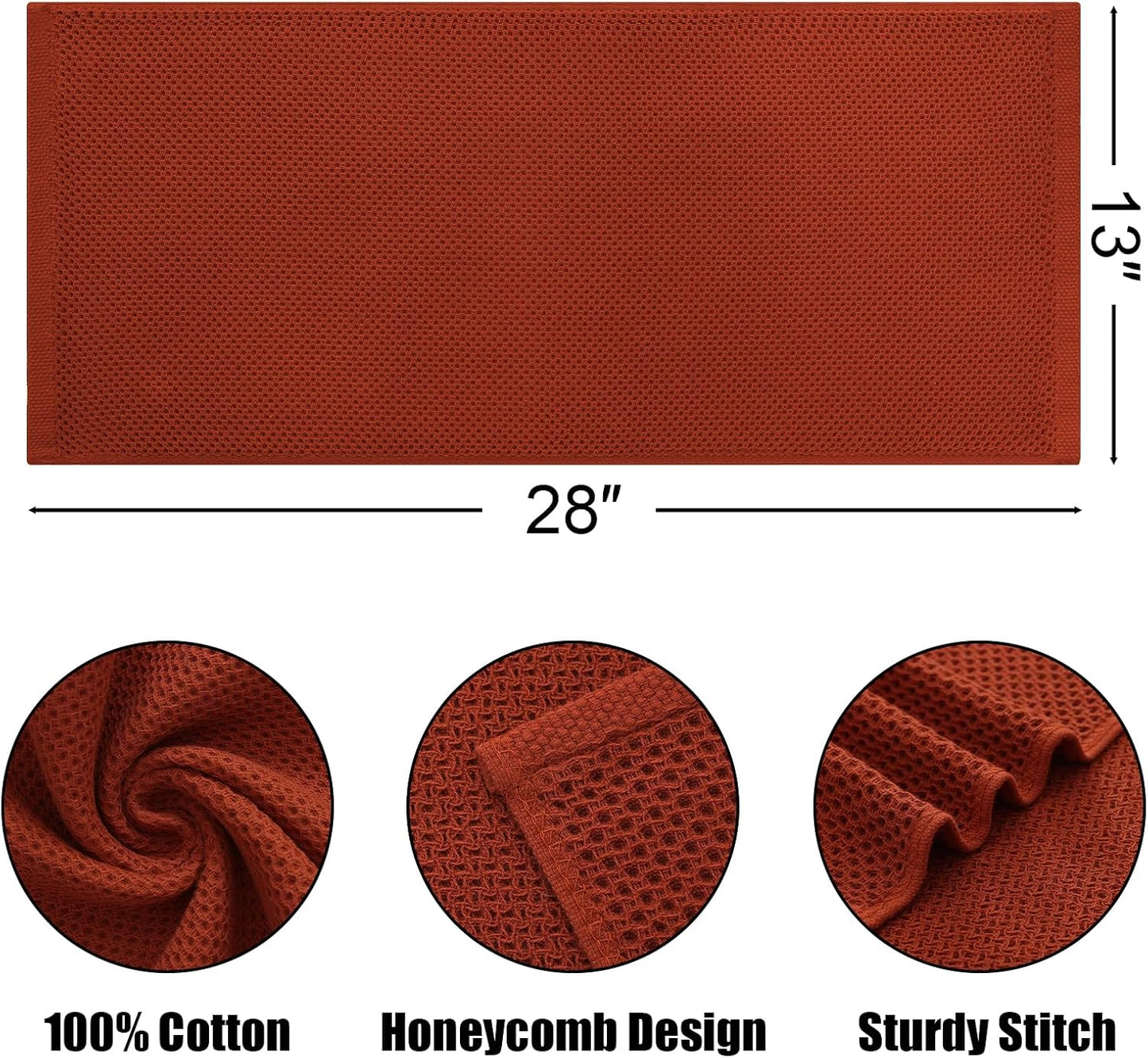 Kitinjoy 100% Cotton Waffle Weave Kitchen Towels, 6-Pack Super Soft and Absorbent Dish Towels for Drying Dishes, Kitchen Hand Towels, 13 in x 28 in, Rust