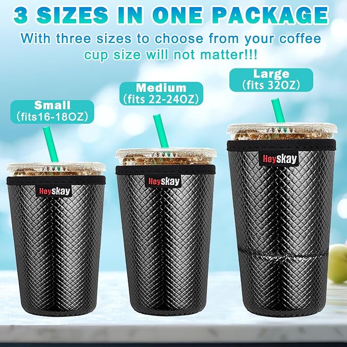 HEYSKAY Insulated Coffee Cup Sleeves Reusable Neoprene PU Leather Universal - Image 3