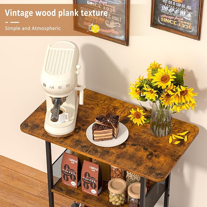 Jsskeeim Mini Floor Standing Coffee Bar Shelf, 3-Tier Small Coffee Table - Image 3
