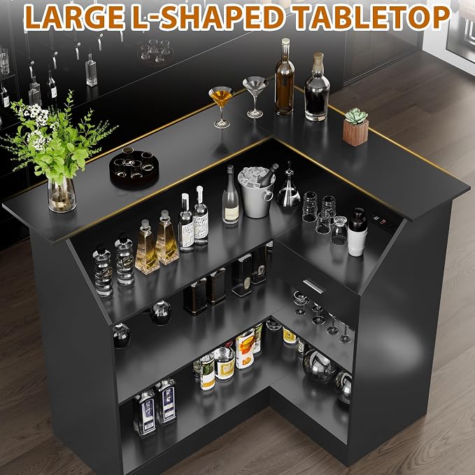 L Shaped Home Bar Unit, 4-Tier Corner Bar Cabinet - Image 5