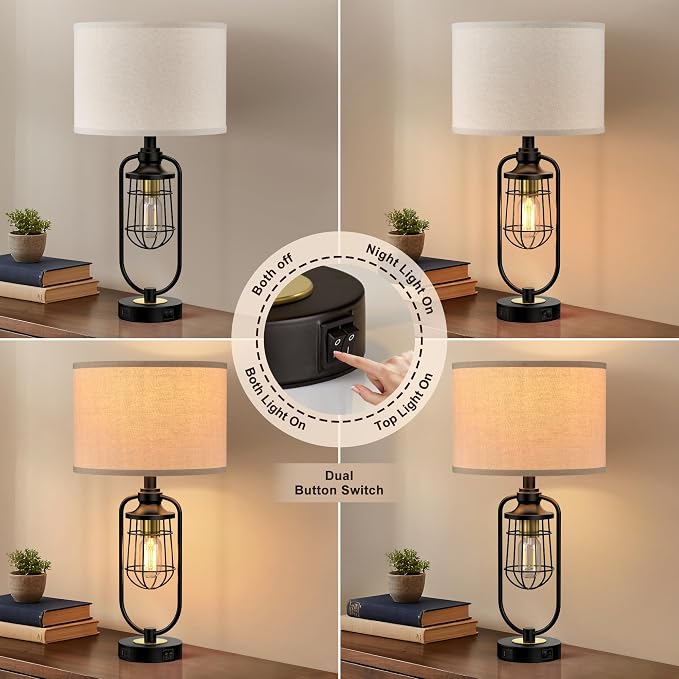Table Lamps for Living Room Set of 2, Farmhouse Lamps for Night Stands - Image 2