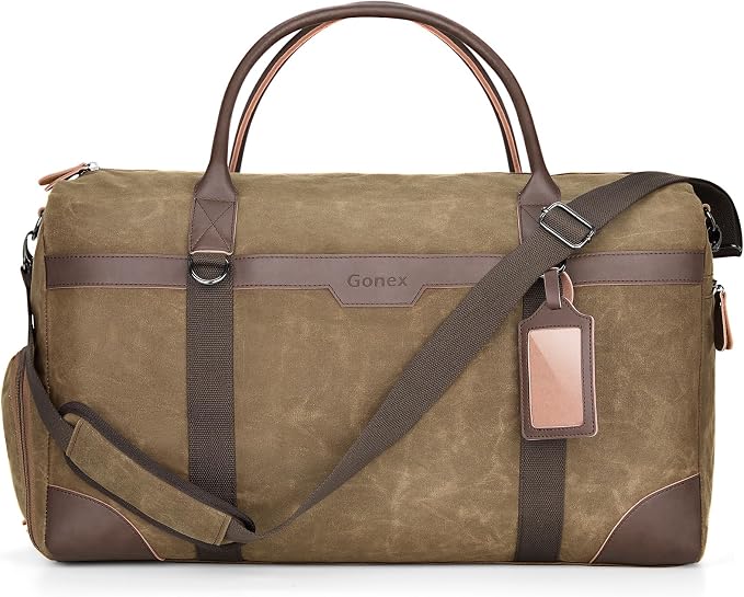 Gonex Waxed Canvas Duffle Bag for Travel, Water-resistant Vintage 55L Duffel by Gonex