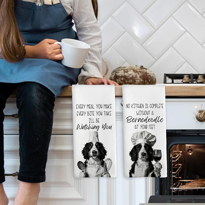 Bernedoodle Kitchen Towels Set of 2, Dog Kitchen Accessories, Bar Decor - Image 3