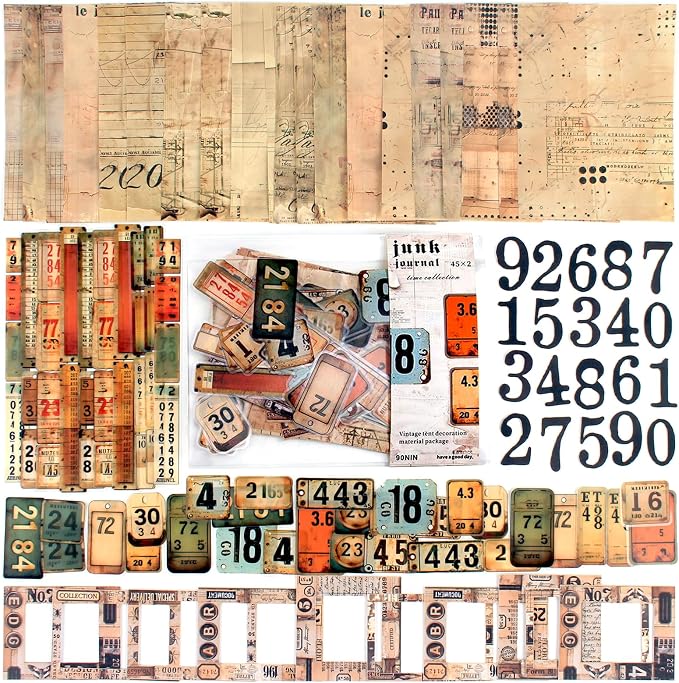 Vintage Scrapbook Kit, 90 Sheets Retro Tag Labels Collection, Scrapbooking by Diuhofart