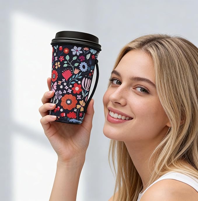 Reusable Coffee Sleeve, Neoprene Sleeve, Fits 16-32oz Hot/Cold Cup | iced - Image 4