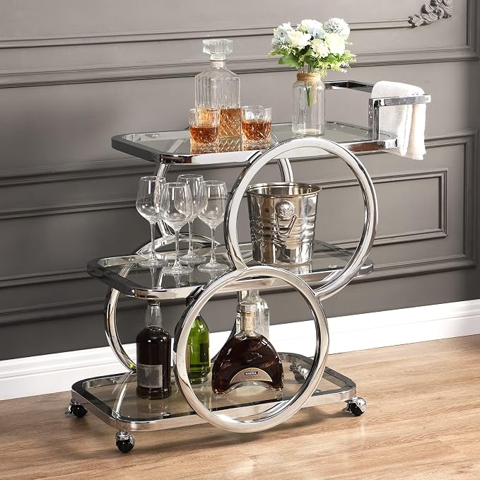 Home Bar Serving Carts 3 Tier Kitchen Carts on Wheels Mobile Bar Carts by FERFALDER